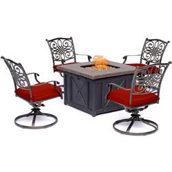Trad5pcdsw4fp-red Traditions 5 Piece Fire Pit Chat Set In Red With 4 Swivel Rockers & A 40 In. Square Durastone Fire Pit Table