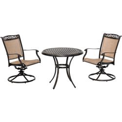 Fntdn3pcswc Fontana 3 Piece Bistro Set With 2 Sling Swivel Rockers & A Cast-top Table