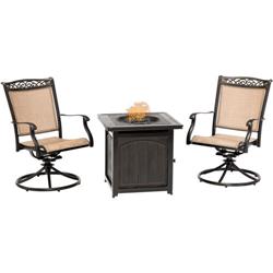 Fnt3pcswfpsq Fontana 3 Piece Fire Pit Chat Set With 2 Sling Swivel Rockers & A Square Fire Pit Side Table