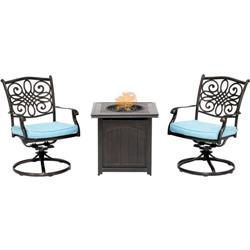 Trad3pcswfpsq-blu Traditions 3 Piece Fire Pit Chat Set In Blue With 2 Swivel Rockers & A 26 In. Square Fire Pit Side Table
