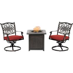 Trad3pcswfpsq-red Traditions 3 Piece Fire Pit Chat Set In Red With 2 Swivel Rockers & A 26 In. Square Fire Pit Side Table