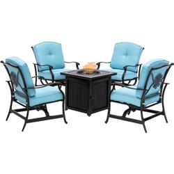 Trad5pcfpsq-blu Traditions 5 Piece Fire Pit Chat Set In Blue With 4 Cushioned Rockers & A 26 In. Square Fire Pit Table