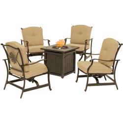 Trad5pcfpsq-tan Traditions 5 Piece Fire Pit Chat Set In Natural Oat With 4 Cushioned Rockers & A 26 In. Square Fire Pit Table