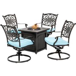 Trad5pcswfpsq-blu Traditions 5 Piece Fire Pit Chat Set In Blue With 4 Swivel Rockers & A 26 In. Square Fire Pit Table