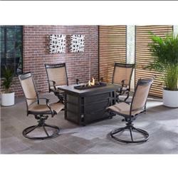 Fon5pcrecsw4fp Oil-rubbed Bronze Fire Pit Chat Set With 4 Sling Swivel Rockers & 30000 Btu Gas Fire Pit Coffee Table - 5 Piece