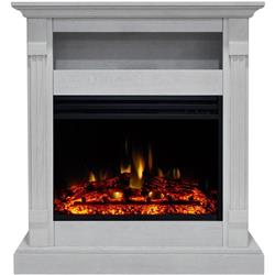 Cam3437-1whtlg3 34 In. Sienna Electric Fireplace Heater In White With Mantel, Enhanced Log Display & Remote Control