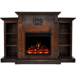 Cam7233-1wallg3 Electric Fireplace Heater With 72 In. Walnut Mantel, Bookshelves, Enhanced Multi-color Log Display