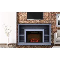 Cam5021-1sbl 47 In. Electric Fireplace With 1500w Charred Log Insert & Av Storage Mantel In Slate Blue