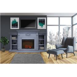 Cam7233-1sbl 72 In. Electric Fireplace In Slate Blue With Built In Bookshelves & 1500w Charred Log Insert