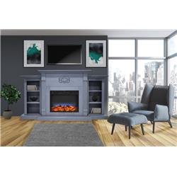 Cam7233-1sblled 72 In. Electric Fireplace In Slate Blue With Built-in Bookshelves & Multi-color Led Flame Display