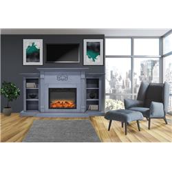Cam7233-1sbllg2 72 In. Electric Fireplace In Slate Blue With Built-in Bookshelves & An Enhanced Log Display