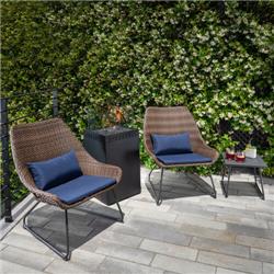 Accent4pcgfp-nvy Woven Chat Set In Navy Featuring A 40000 Btu Column Fire Pit With Glass Burner Enclosure - 4 Piece