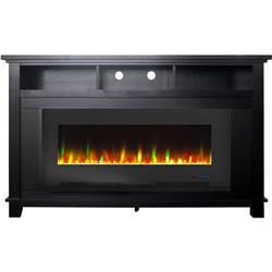 Cam5735-1blk San Jose Electric Fireplace Tv Stand With Color Changing Led Fireplace Heater & Crystal Rock Display, Black