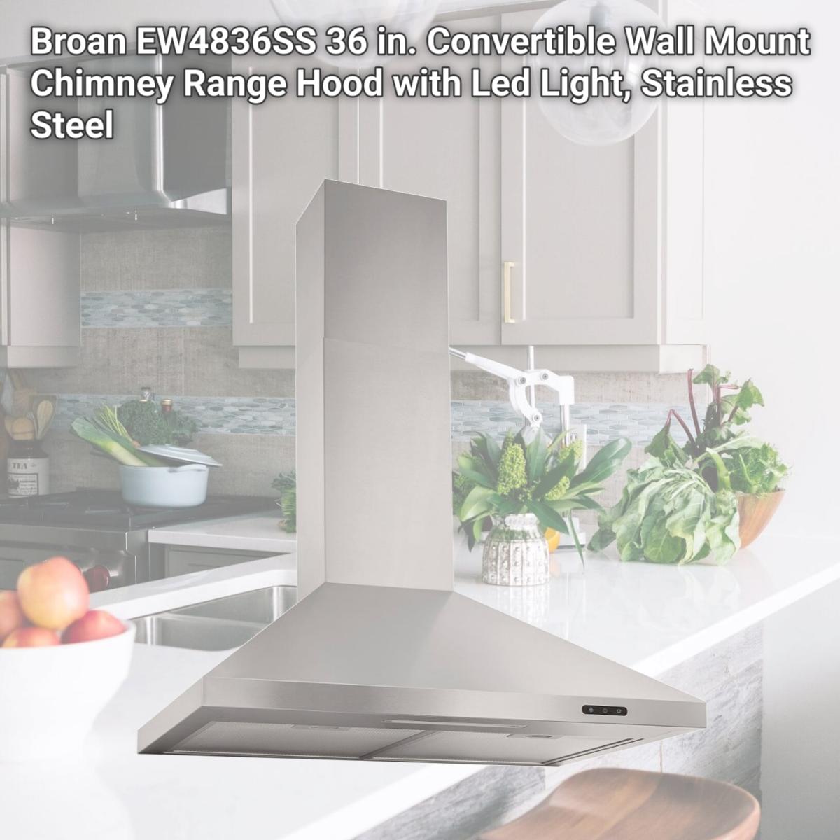 Picture of Broan EW4836SS 36 in. Convertible Wall Mount Chimney Range Hood with Led Light, Stainless Steel