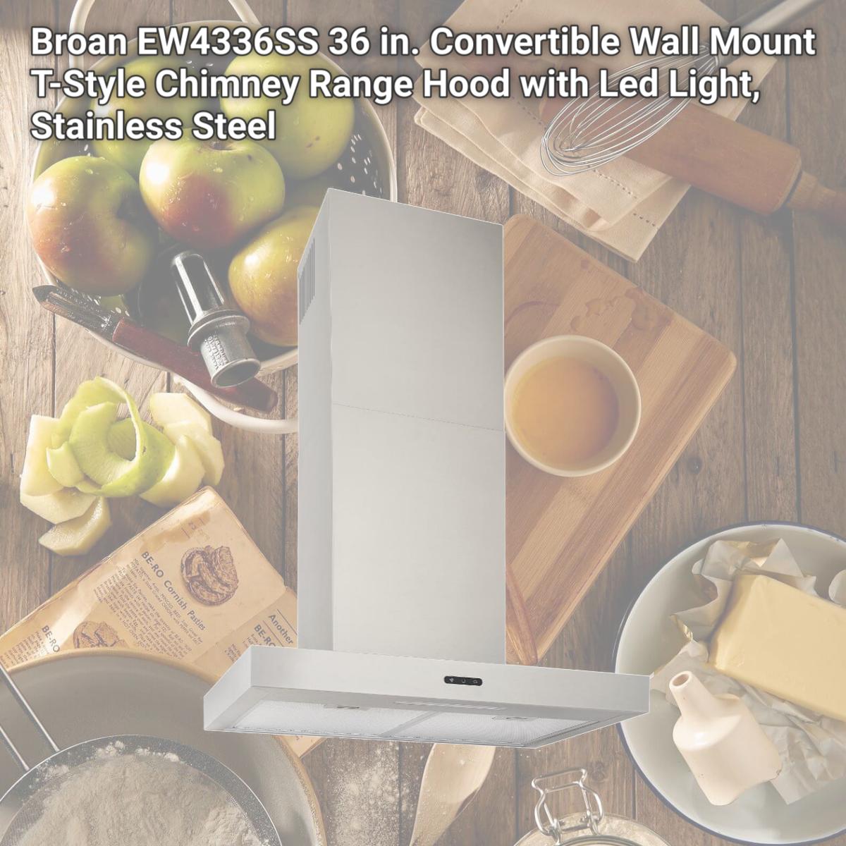 Picture of Broan EW4336SS 36 in. Convertible Wall Mount T-Style Chimney Range Hood with Led Light, Stainless Steel