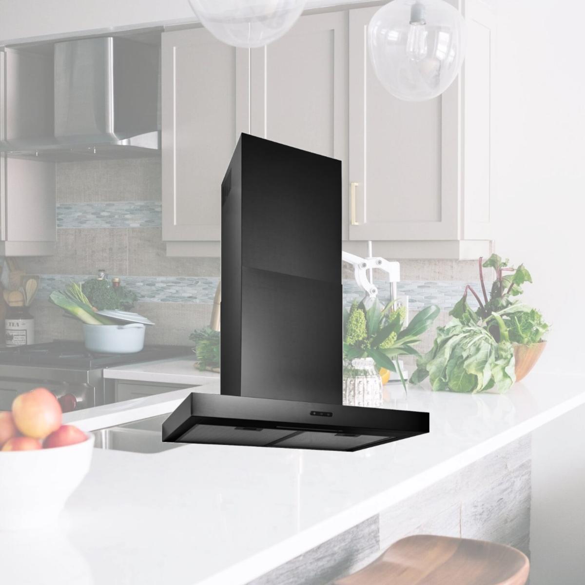 Picture of Broan EW4330BLS CORDED 30 in. Stainless Steel Convertible T-Style Wall Mount Chimney Range Hood with LED Light, Black