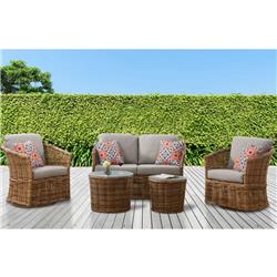 Lexi5pcsw-gry Lexi Wicker Patio Conversation Deep Seating Set With Gray Cushions - 5 Piece