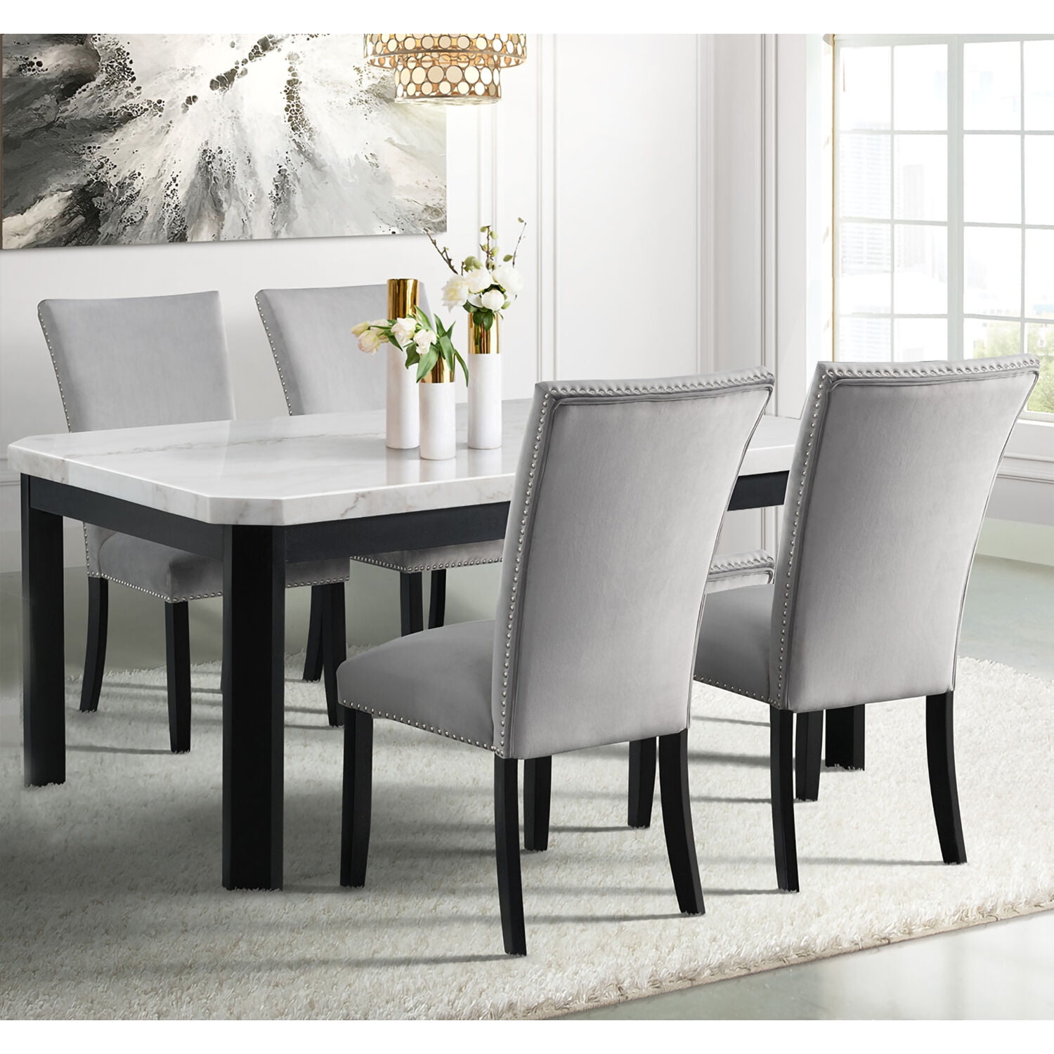 Cmf 982004-5pc-gry Solano Dining Set With Table & 5 Fabric Side Chairs, Gray - 5 Piece