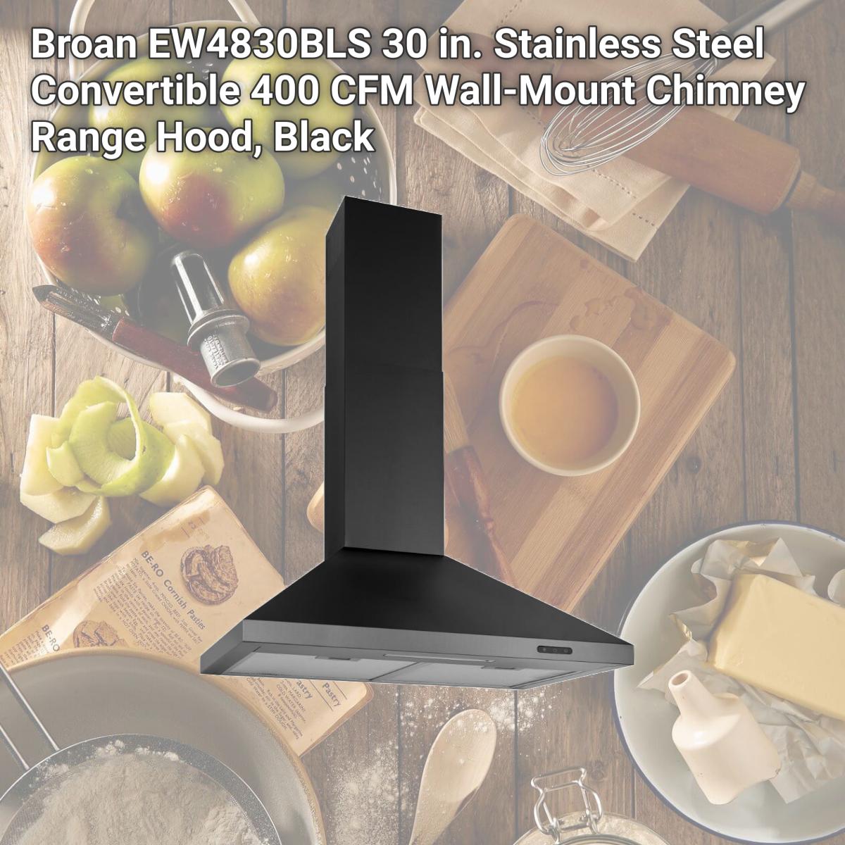 Picture of Broan EW4830BLS 30 in. Stainless Steel Convertible 400 CFM Wall-Mount Chimney Range Hood, Black