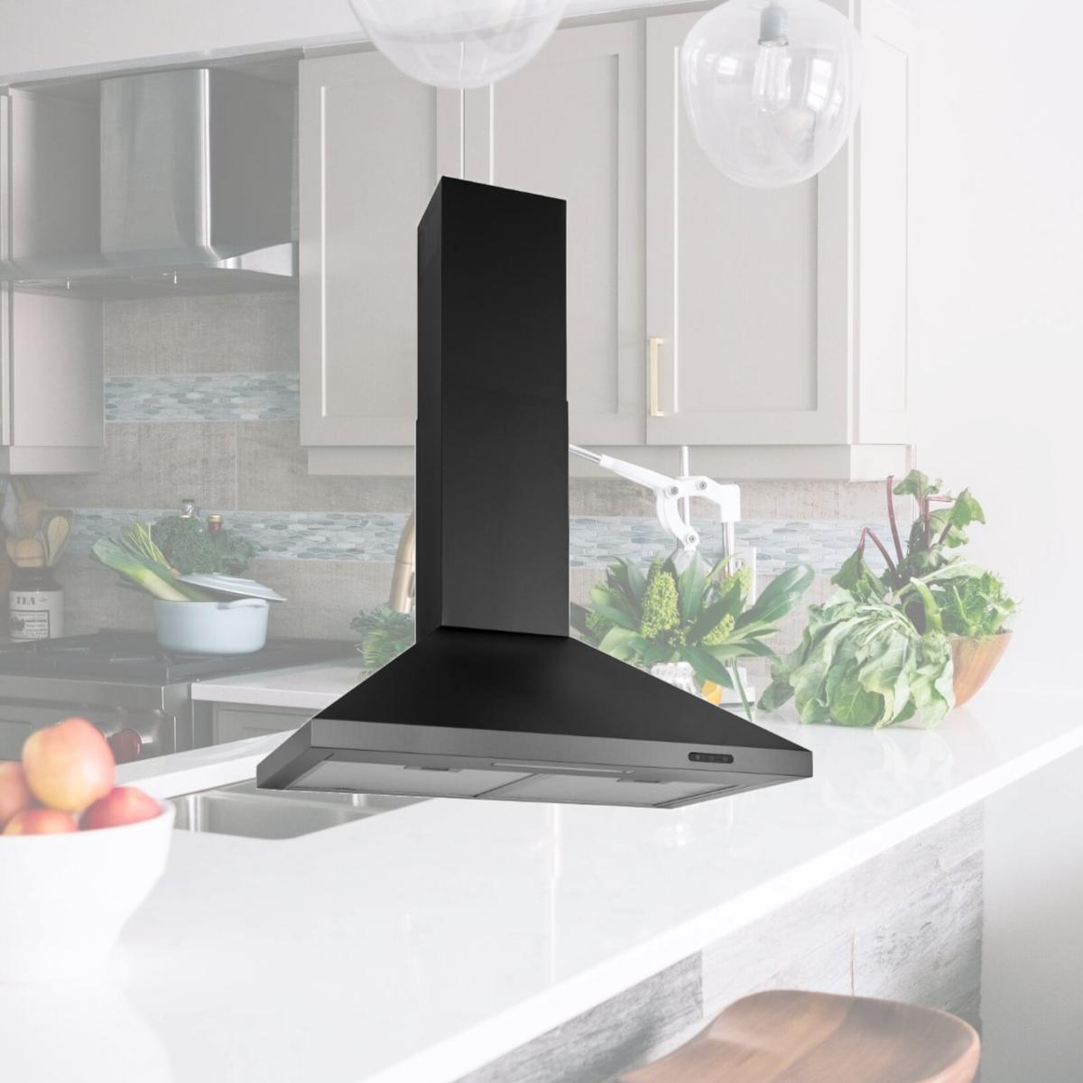 Picture of Broan EW4830BLS 30 in. Stainless Steel Convertible 400 CFM Wall-Mount Chimney Range Hood, Black