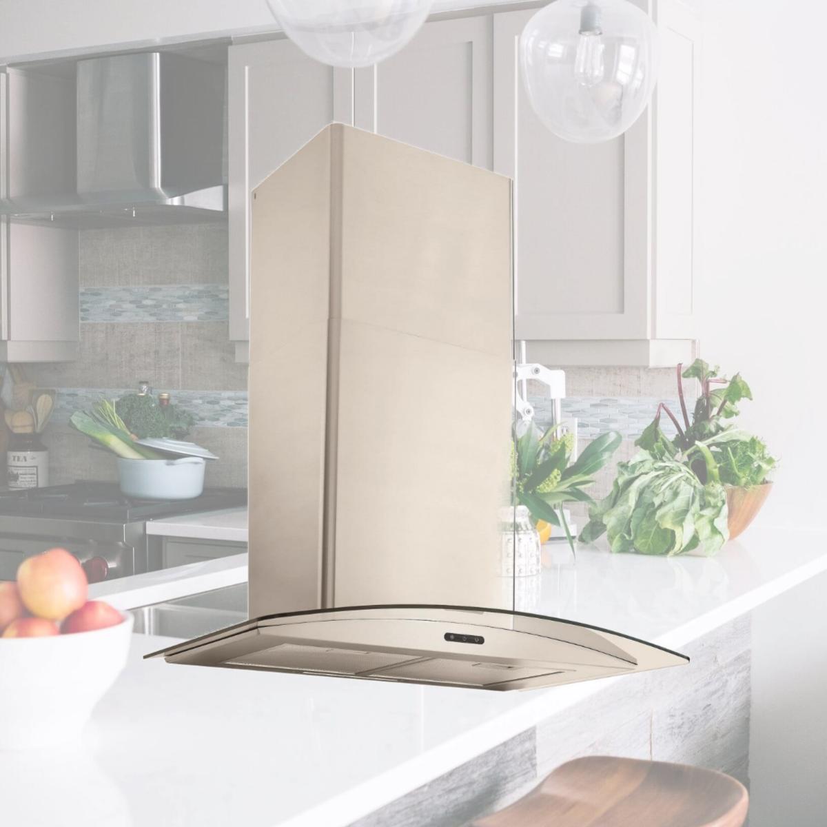 Picture of Broan EW4636SS 36 in. Convertible 400 CFM Curved Glass Wall-Mount Chimney Range Hood, Stainless Steel