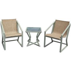 Mod Asbury3pc-tan Modern Outdoor Bistro Chat Set With Two Sling Side Chairs & Glass Top Side Table, Mint & Tan - 3 Piece