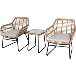 Mod Mia3pc-gry Mia Tan Bistro Chat Set With 2 Hand-woven Wicker Chairs - Grey Cushions & Glass Top Side Table - 3 Piece