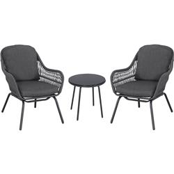 Mod Sky3pc-gry Skylar Outdoor Bistro Chat Set With 2 Rope Chairs - Grey Cushions & Black Painted Glass Top Side Table - 3 Piece
