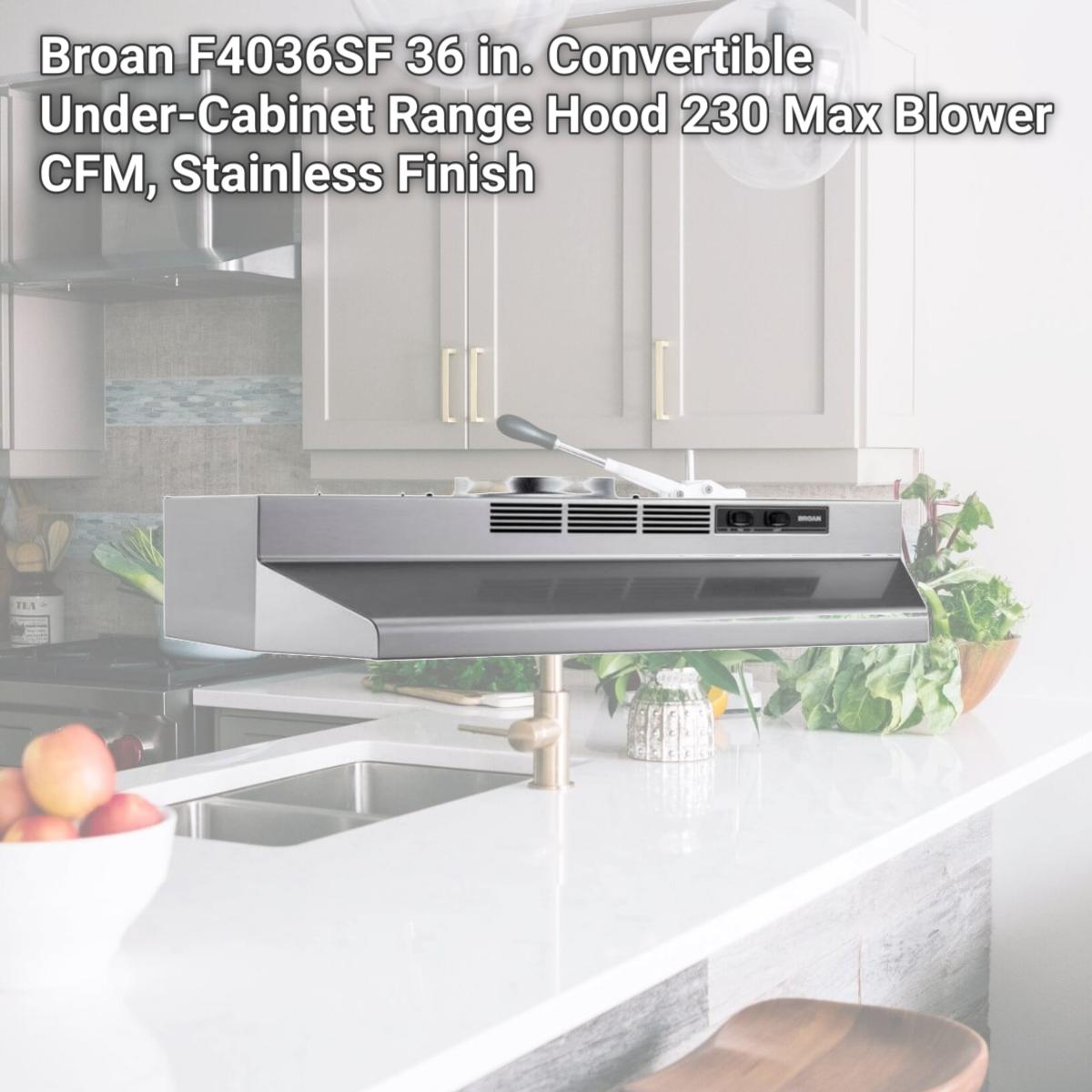 Picture of Broan F4036SF 36 in. Convertible Under-Cabinet Range Hood 230 Max Blower CFM, Stainless Finish