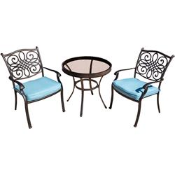 Traddn3pcg-blu Traditions Bistro Set With Glass Table - 3 Piece, Blue