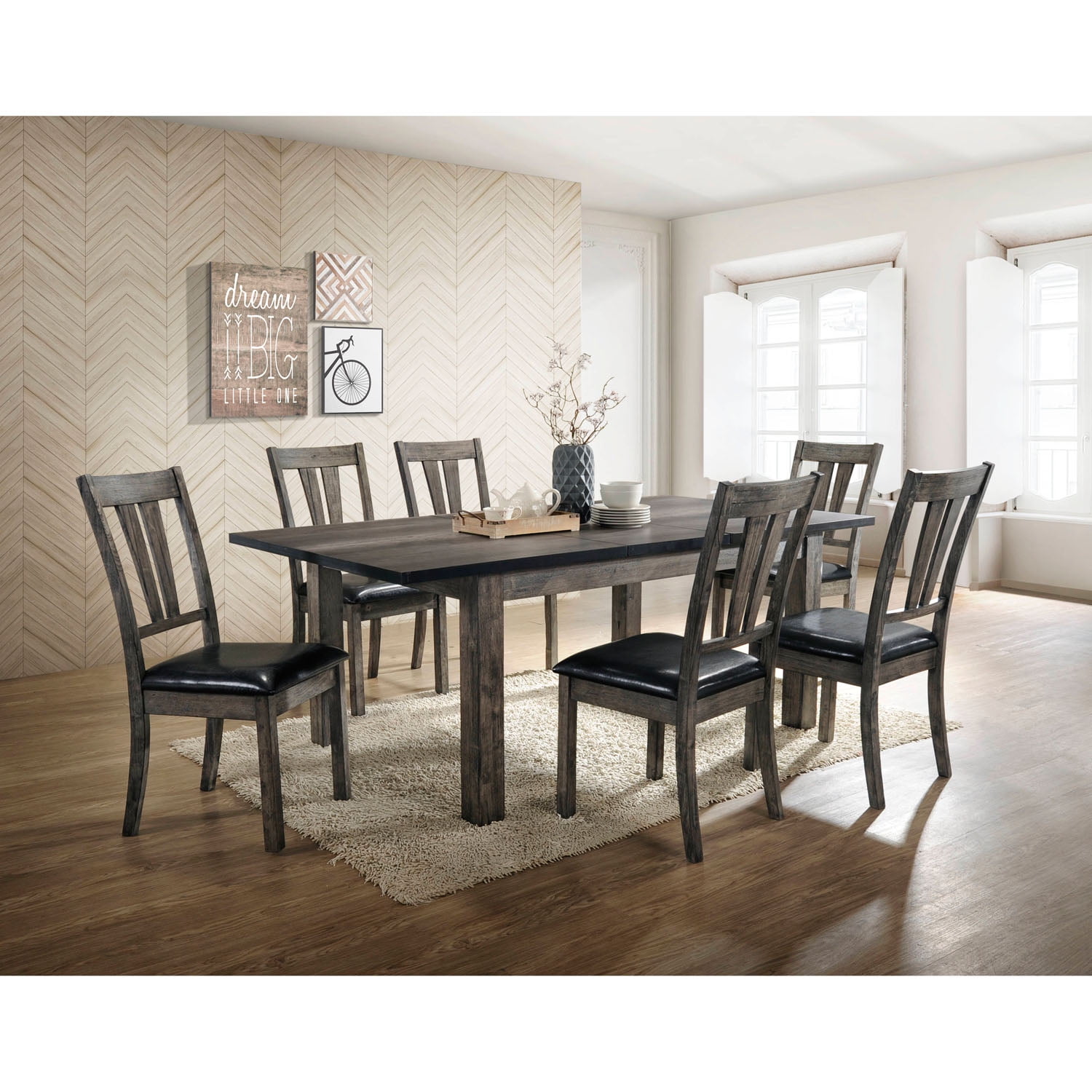 99001-pu7pc1-wg 30 X 78 X 42 In. Drexel Dining Table With 6 Pu Side Chairs, 7 Piece