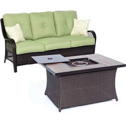 Orleans Woven Fire Pit Sofa Set With Wood Grain Tile, Avocado Green - 2 Piece