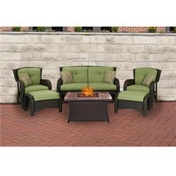 Strath6pcfp-grn-wg Strathmere Lounge Sofa Set With Wood Grain Tile Top Fire Pit Table, Cilantro Green - 6 Piece