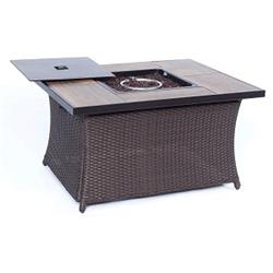 Coffeetblfp-wg Woven Coffe Table Fire Pit With Wood Grain Tile Top & Lid