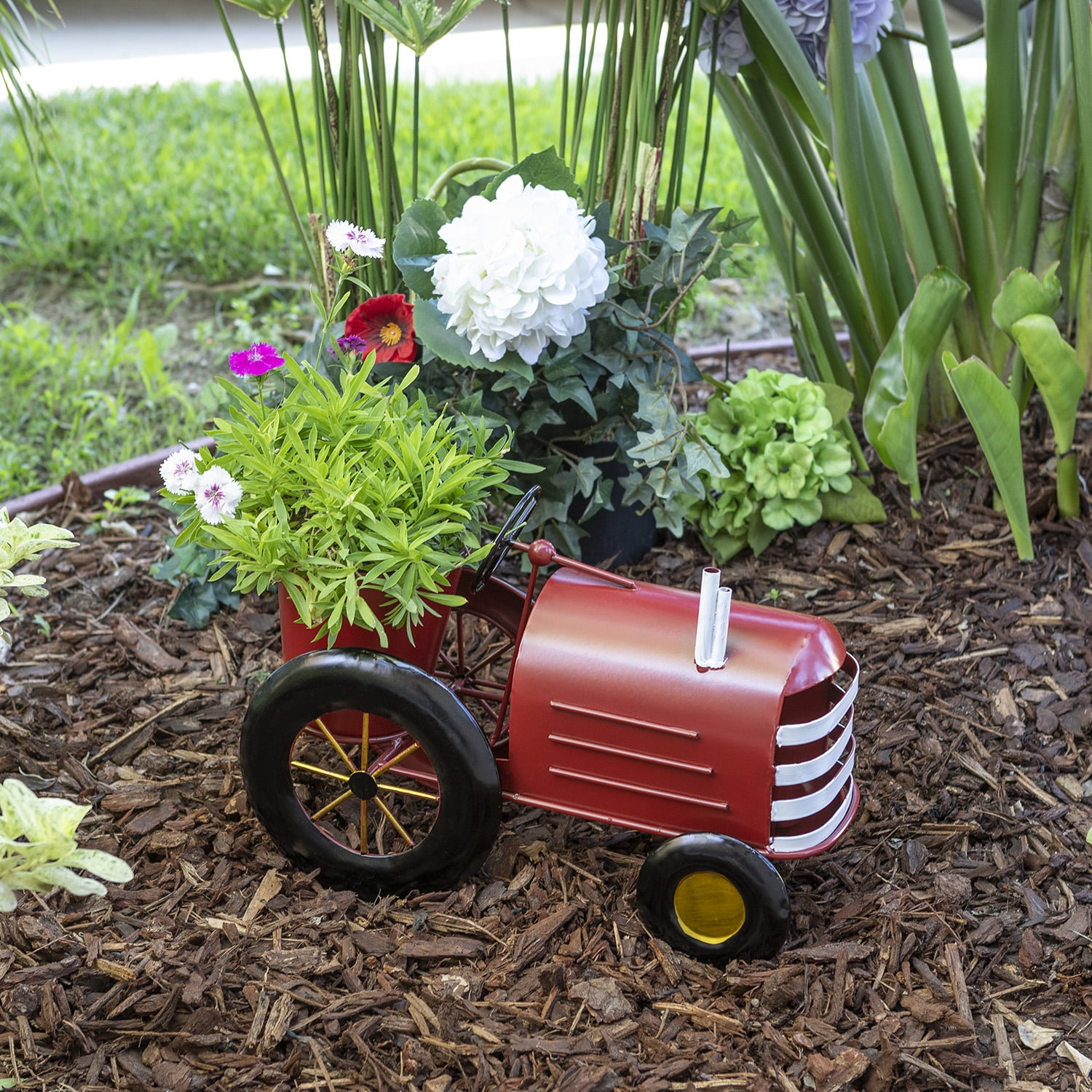Alpine Corp Lyt272rd Metal Tractor Planter, Red