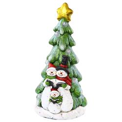 Alpine Corp Ajy346 20 In. Snowman & Xmas Tree Statue With 6 Color Changing Led Lights