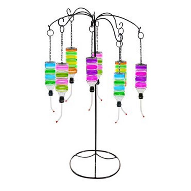 Alpine Corp Hgy245a Colorful Glass Hanging Bird Feeder With Metal Stand - Pack Of 8