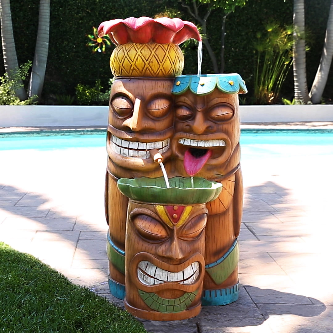 Alpine Corp Liz142l 35 In. Alpine Corp Colorful Tiki Three Bowl Cascading Fountain With Led Light