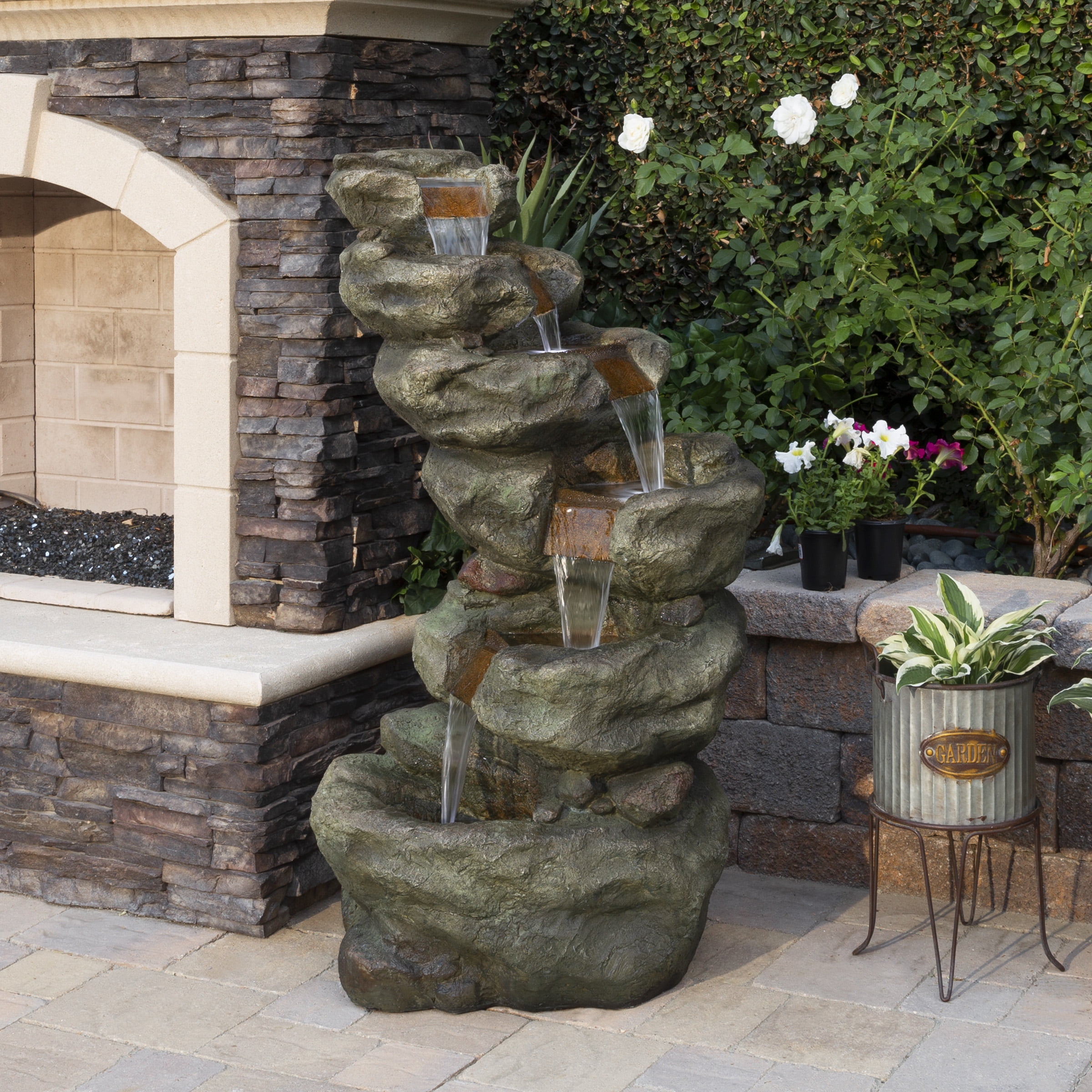 Alpine Corp Tzl106 6 Tier Waterfall Fountain With Led Light