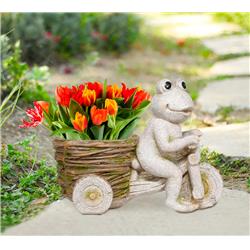 Alpine Corp Mzp406 Stone Frog On Tricycle With Planter Basket