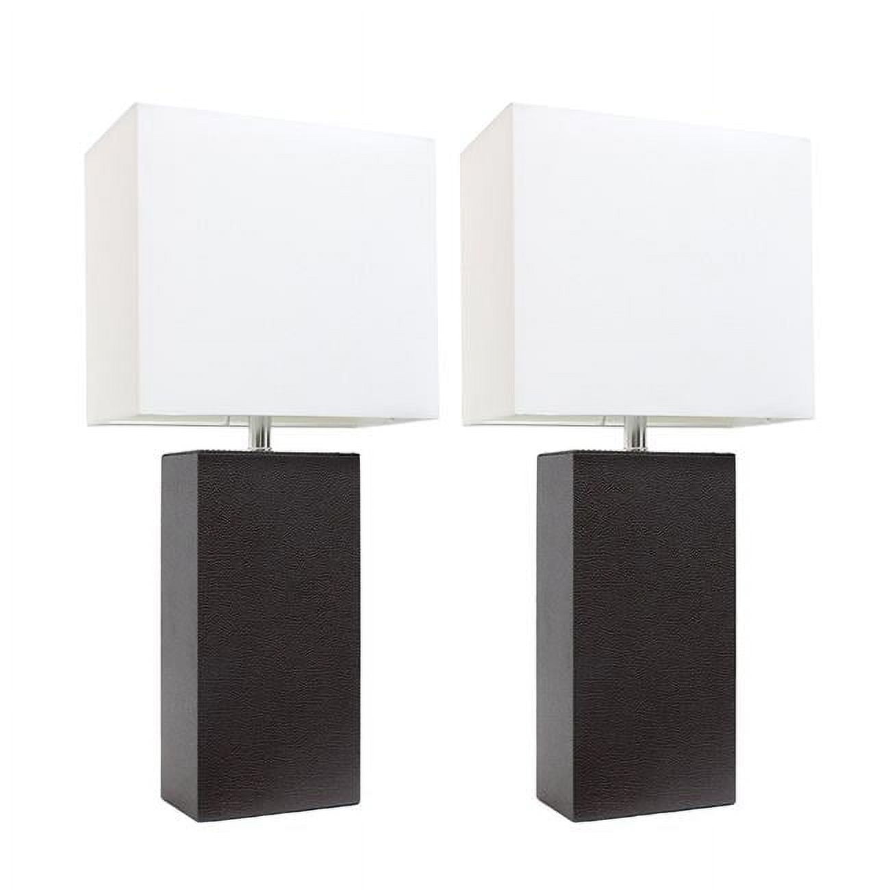 Alltherages Lc2000-bwn-2pk Elegant Designs Modern Leather Table Lamp With White Fabric Shade - Brown, Pack Of 2