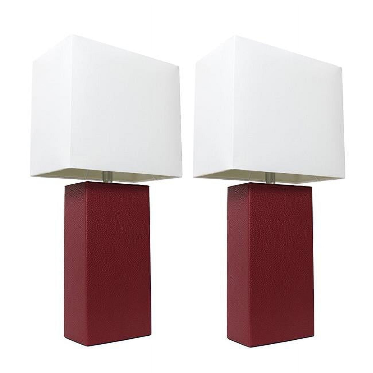 Alltherages Lc2000-red-2pk Elegant Designs Modern Leather Table Lamp With White Fabric Shade - Red, Pack Of 2
