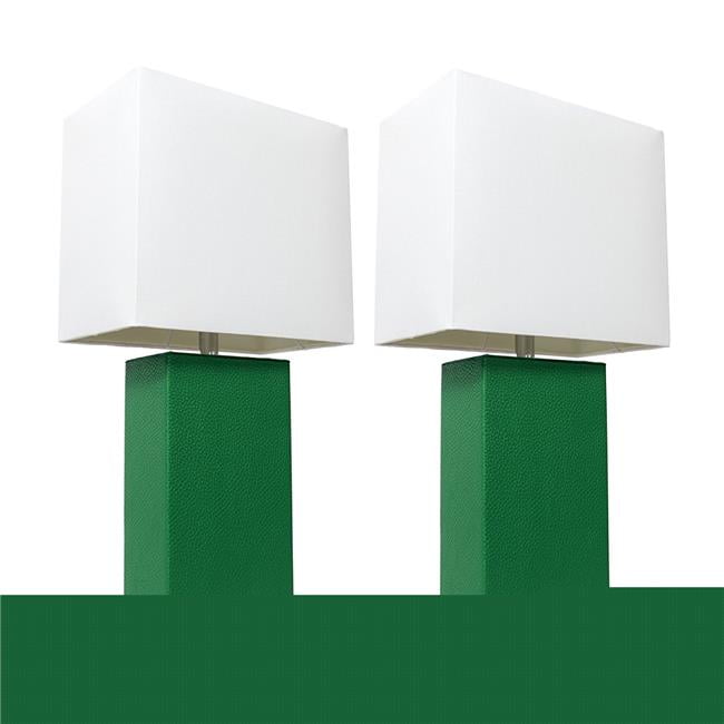 Alltherages Lc2000-grn-2pk Elegant Designs Modern Leather Table Lamp With White Fabric Shade - Green, Pack Of 2