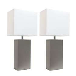 Alltherages Lc2000-gry-2pk Elegant Designs Modern Leather Table Lamp With White Fabric Shade - Gray, Pack Of 2