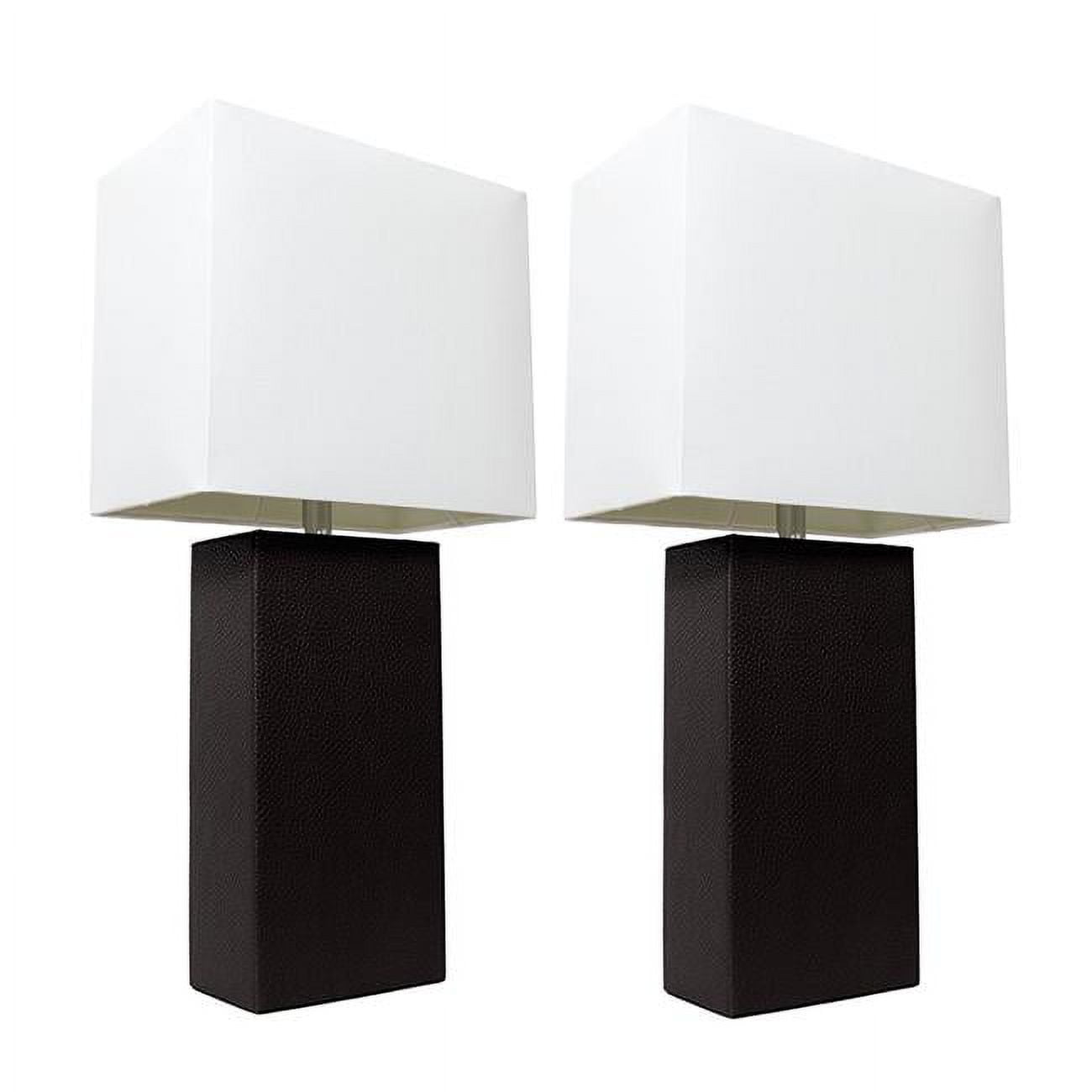 Alltherages Lc2000-blk-2pk Elegant Designs Modern Leather Table Lamp With White Fabric Shade - Black, Pack Of 2