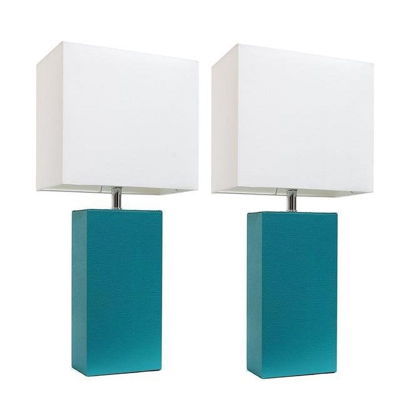 Alltherages Lc2000-tel-2pk Elegant Designs Modern Leather Table Lamp With White Fabric Shade - Teal, Pack Of 2