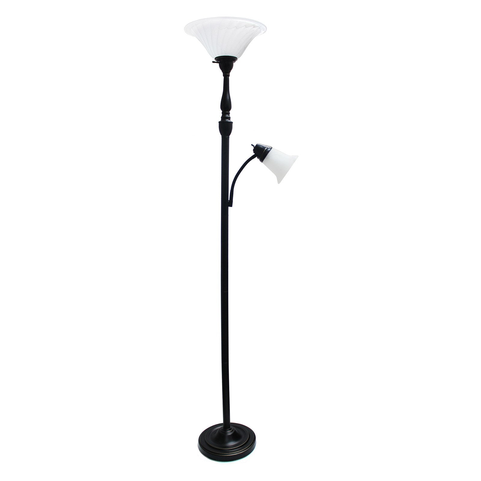 2 Light Mother Daughter Floor Lamp With White Marble Glass - Restoration Bronze