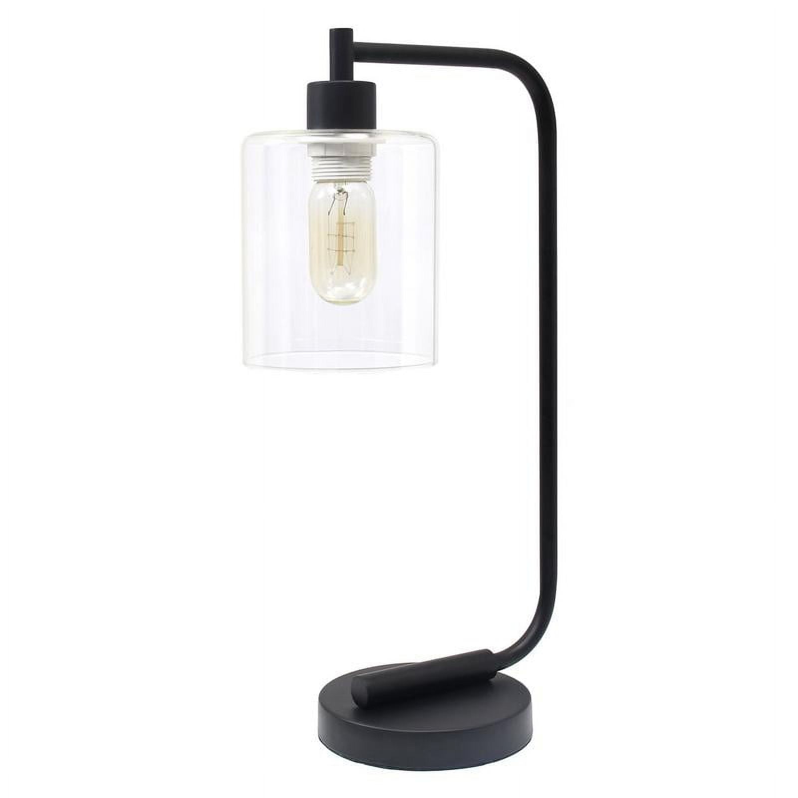 Ld1036-blk Bronson Antique Style Iron Lantern Desk Lamp With Glass Shade, Black