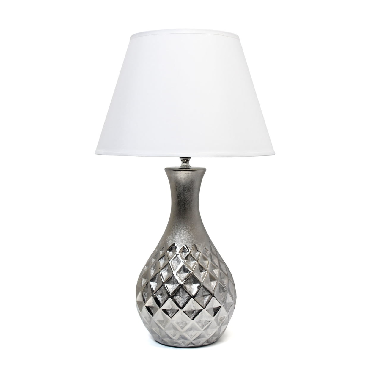 Juliet Ceramic Table Lamp With Metallic Silver Base & White Fabric Shade