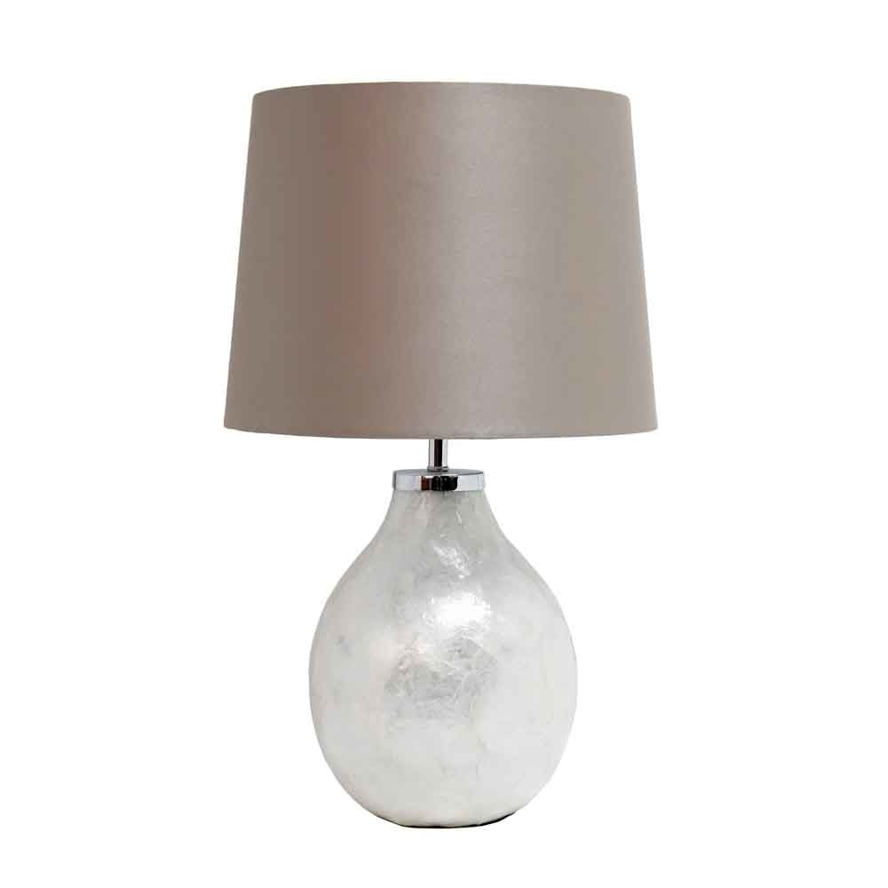 Lt3304-prl 1 Light Pearl Table Lamp With Fabric Shade